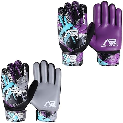 Arsh 2 Pack Soccer Goalie Gloves (Gray/Purple, Size 4 Suitable for 6-9 Years) Cover
