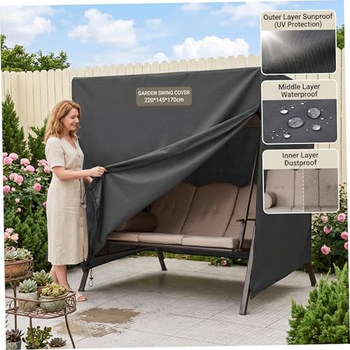 Funda para columpio de terraza de 3 plazas impermeable y resistente al polvo 3