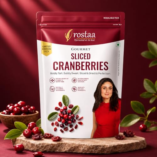 Image of Rostaa Gourmet Sliced Cranberries 200 gms | Rich in Antioxidants, Fiber & Vitamin C | Supports Immunity, Digestion & Heart Health | Premium & 100% Natural Snack (200 Gram (Pack of 1))