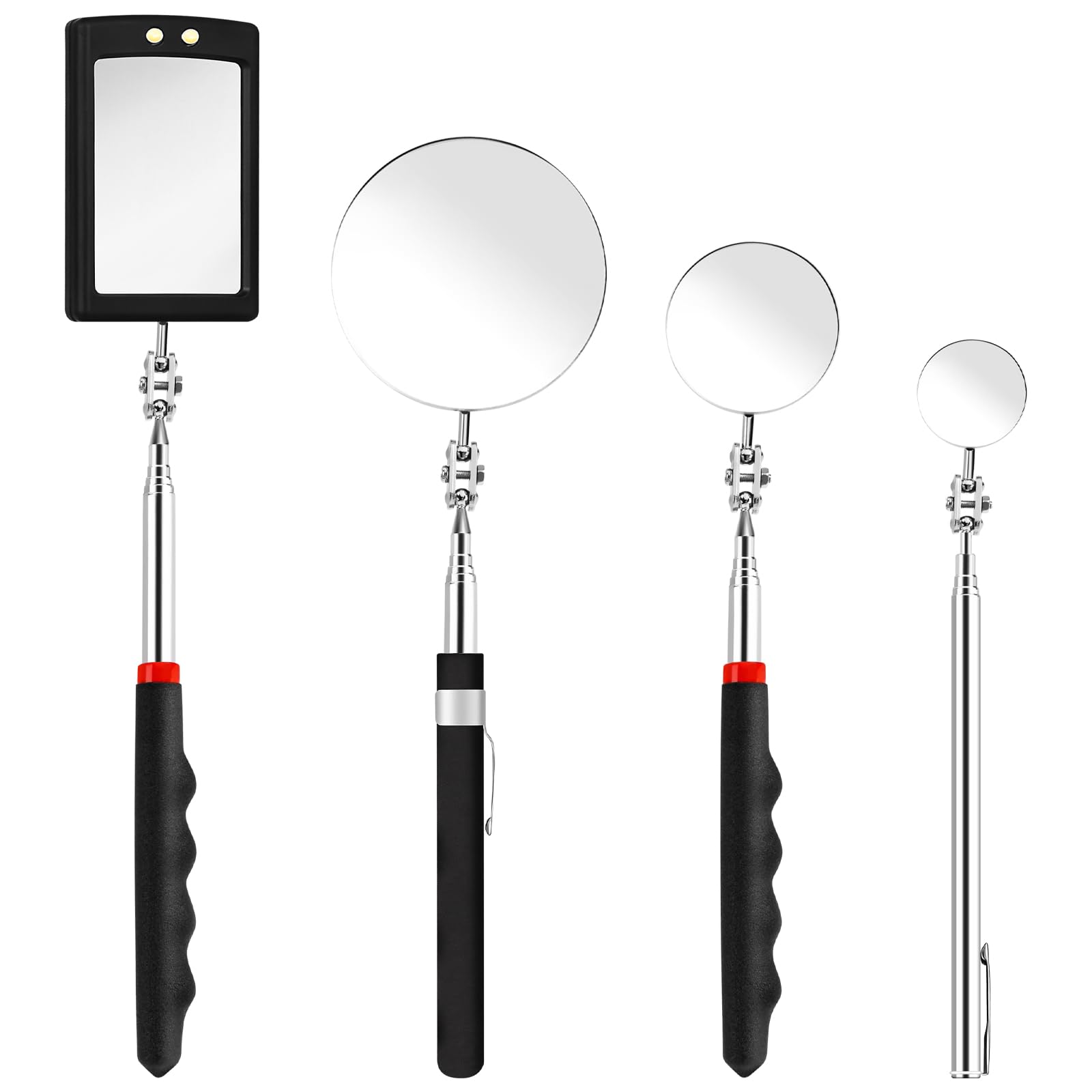 CdbC 4 Pcs Telescoping Mirrors, LED Lighted Inspection Mirror Telescoping, 360 Rotation Mechanic Mirror Extendable, Flexible Telescopic Mirrors Tool