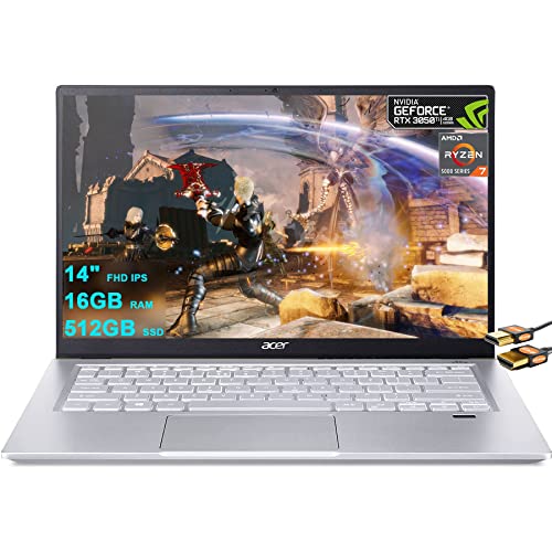acer Swift X 14 Gaming Laptop 14" FHD IPS ComfyView Display AMD Ryzen 5000 Series Octa-core Ryzen 7 5800U 16GB RAM 512GB SSD GeForce RTX 3050 Ti 4GB Graphic Fingerprint Backlit Win10 + HDMI Cable