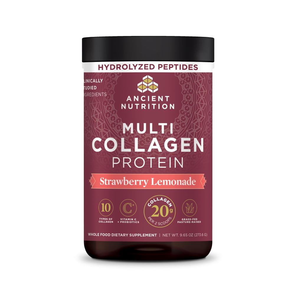 Ancient Nutrition Hydrolyzed Multi Collagen Peptides, Strawberry Lemonade Strawberry Lemonade 24 Servings