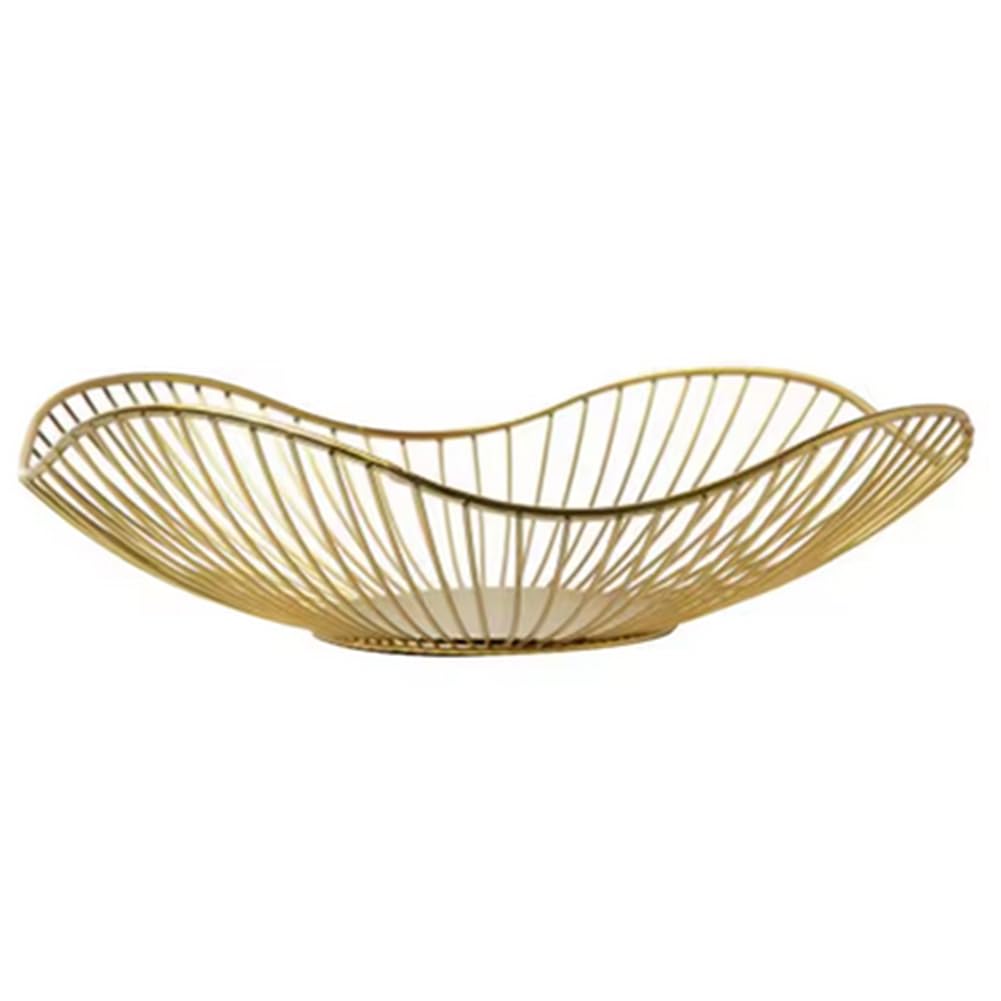 CTRLZS Fruit Container Iron Bowl Drain Display Home Basket Table Snacks Storage Bread Tray High Gold Color