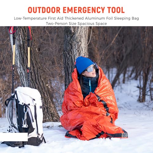 SUNGOOYUE Bolsa de Dormir de Emergencia, Reflectora Térmica, Rompevientos, Ligera y Compacta para Supervivencia con Silbato, para Camping y Excursionismo miniatura 2