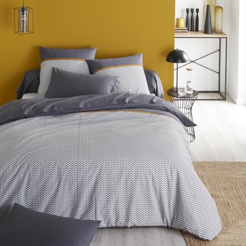 Origin Housse de Couette imprimée en Bambou, Made in France, Jules, 240 x 220 cm, Gris Carbone