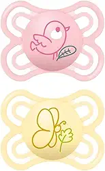 MAM Baby Kit Com 2 Chupetas Perfect Com Bico Extrafino Silicone SkinSoft para Crianças 0-6 Meses Com Caixa Esterilizadora, Rosa e Neutra