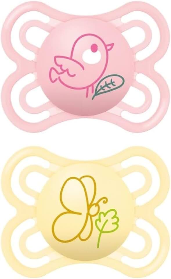 MAM Baby Kit Com 2 Chupetas Perfect Com Bico Extrafino Silicone SkinSoft para Crianças 0-6 Meses Com Caixa Esterilizadora, Rosa e Neutra