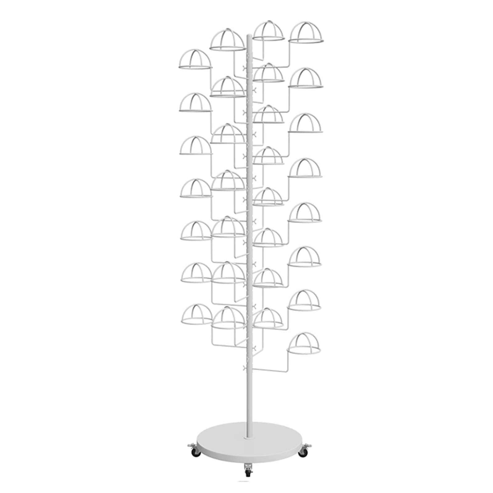 YNBSHGAA Hat Organizer Rack with Wheels, Multi-Layer Display Stand for Cowboy Hats and Wigs, Commercial Hat Tree Shelf,White-Place 30 hats