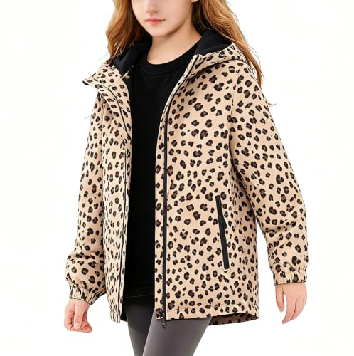 Image of Boys Girls Rain Jackets Waterproof Hooded Fleece Raincoats Lightweight Windbreakers for Kids