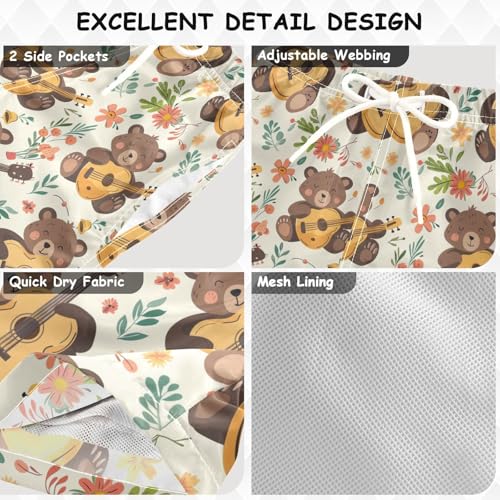 senya Flower Bear Play Guitar Boys Swim Trunks Toddler Shorts Swimwear Boardshorts3