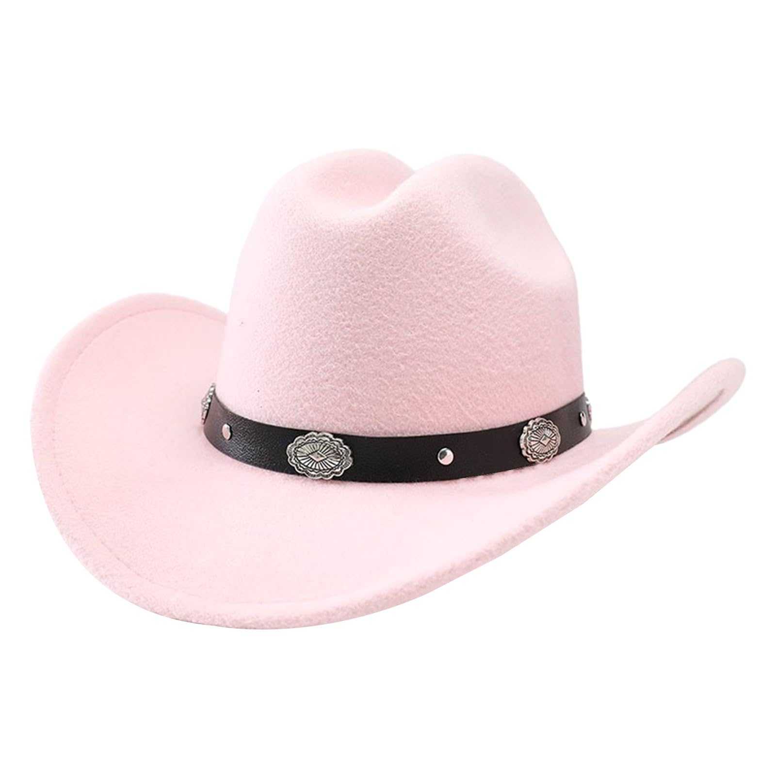 Cowboy Hat for Men and Women Fancy Dress Party Costume Outfit Western Cowgirl Hat with Blet Sun Protection Soft Hats Wide Brim Outdoor Cap Adjustable Soft Felt Classic Cowgirl Hats Pink
