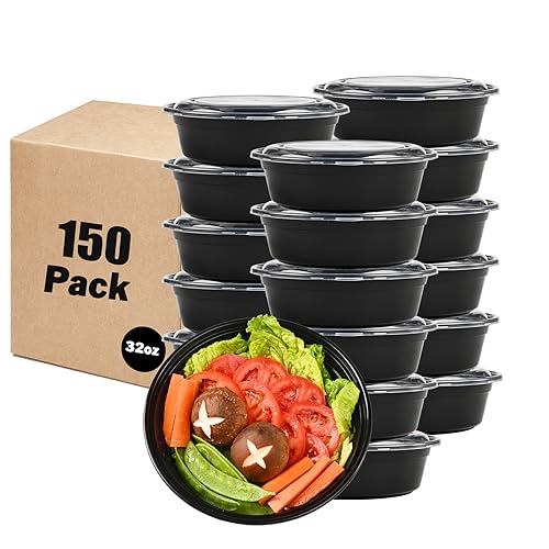Image of LOKATSE HOME 32 oz Round Meal Prep Containers with Lids 150 Pack Food Storage Bento Box Microwave Dishwasher Freezer Safe