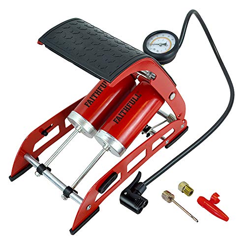 Faithfull FAIAUFPUMP2 Foot Pump Double Cylinder with Gauge, includes additional adpators
