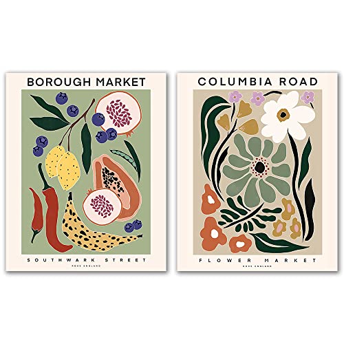Faljiok Colorful Matisse Flower Wall Art Print. Borough Market Inspired Posters, Fruits Flower Poster For The Bedroom Bathroom Hallway Nursery Office, Set Of 2 (8”X10”), Unframed #TOP6