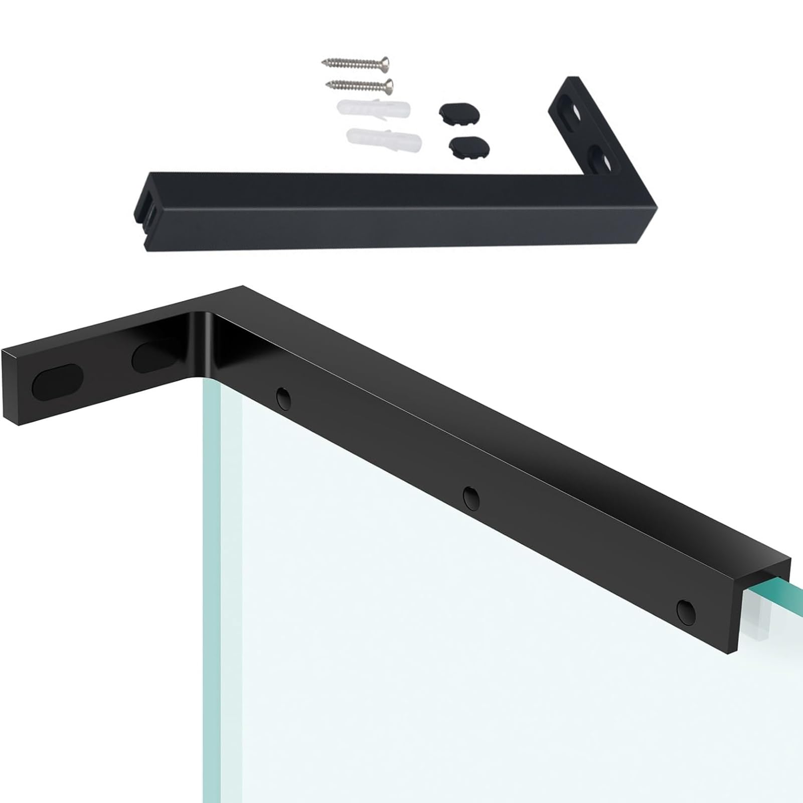Barra de Soporte para mampara de Ducha, Soporte en L Impermeable para Panel de Vidrio, Abrazadera Estable de Pared a Vidrio, Acabado Plateado Pulido para Cabina de Ducha - 340 mm de Longitud