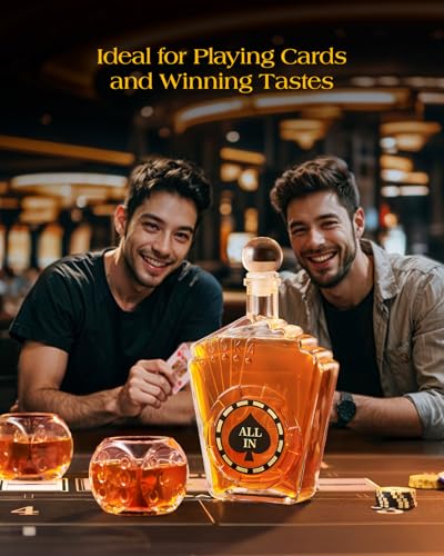 Birthday Gifts for Men Dad, Kollea Poker Whiskey Decanter Set for Men, Casino Style Liquor Decanter, Funny Valentines Gift Ideas for Him Boyfriend Brother, Liquor Dispenser for Bar, Anniversary, 27 oz