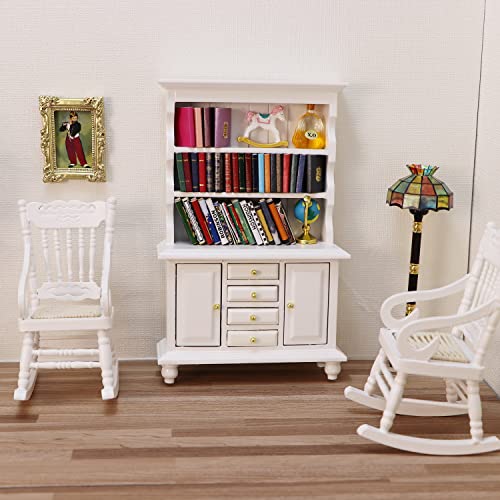 1:12 Scale Miniature Cupboard Bookshelf Classic Wooden Mini Storage Hutch Kitchen Dollhouse Bookshelf Wood Cabinet 1:12 Furniture Display Showcase Decoration Sideboard Accessories (White) #TOP2