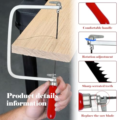 Laubsäge Set inkl. 7 Sägeblätter, Laubsägebogen für Metall und Holz, 360 Grad drehbar Mit Holzgriff Laubsäge mit Sortierte Sägeblätter Präzise Schnitte Feinsäge Holzarbeiten (14/18/24 Zähne)