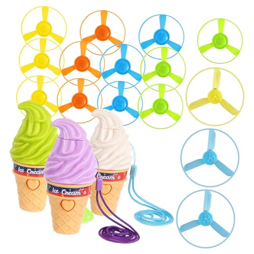 SUPVOX Playful Ice Cream Bamboo Dragonfly Toy 3pcs Boys and Girls Pull String Flying Disc Safe Comfortable for Outdoor Activities