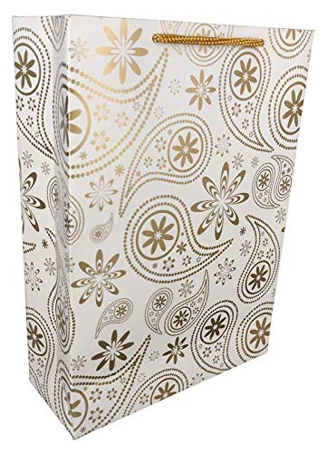 Arrow Paper Products Golden Mehendi Design Paper Gift Bags for Gifting, Weddings, Birthday, Holiday Presents (20.32 x 7.62 x 27.94 cm) Pack of 80