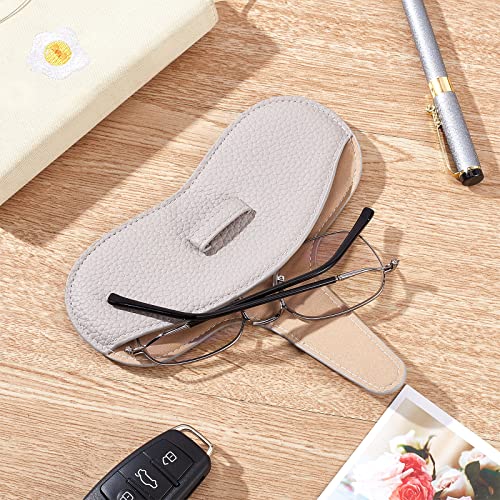 Image of CREATCABIN Leather Glasses Case Slim Squeeze Top Sunglasses Pouch Lightweight Travel Portable Soft Eyeglasses Cover Holder with Suede Fiber Cleaning Cloth for Women Men Gray