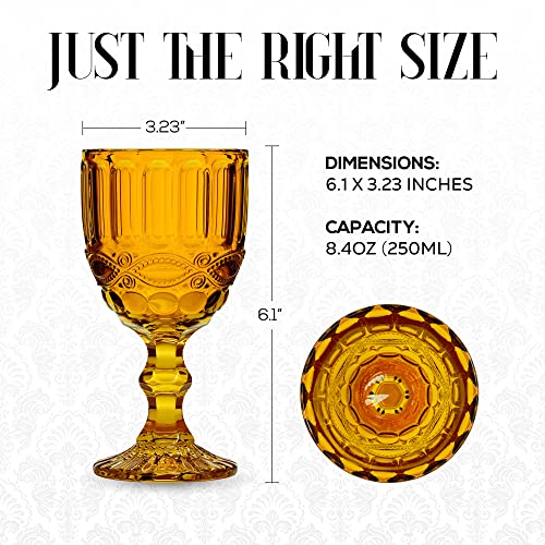 Elle Decor Set Of 6 Wine Glasses | Amber Colored Glassware Set | Colored Wine Glasses | Vintage Glassware Sets | Water Goblets For Party, Wedding, & Daily Use | Wine Glass - Set Of 6 (8.4 Oz) #TOP6