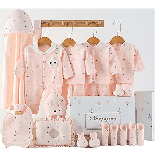 Puhang ベビー服 新生児服 ベビーギフトセット 出産祝い 出産準備 24点セット ロンパース 女の子 男の子 肌着 おくるみ ベビー帽子 手袋 靴下 よだれ掛け ハンカチ 枕 プレゼント天然綿100% 柔らかい ギフトボックス付き 0~12ヶ月 ピンク