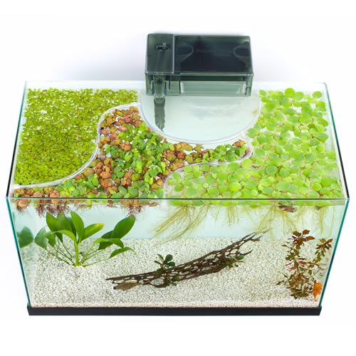 Aquarium Floating Plant Barrier for Small Tanks with Low Surface Flow; Uses Capillary Action to Cling to Glass; No Suction Cups; Auto Adjust to Any Water Level; Bend into Any Shape (Clear Combo)