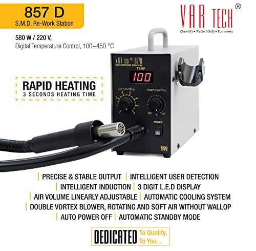 Image of VAR TECH 857D SMD rework station with Digital display, 580 W 100 ºC - 450 ºC