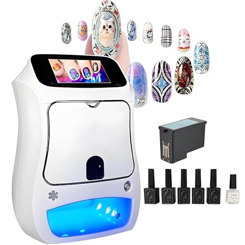 menglanchang Nail Printer Nail Art Machine,Portable 3D Digital Printer for Nail Art,DIY Nail Printer Control Through Mobile App Support,Built-in Nail Dryer,10s Fast Printing,for Beauty&Personal Care