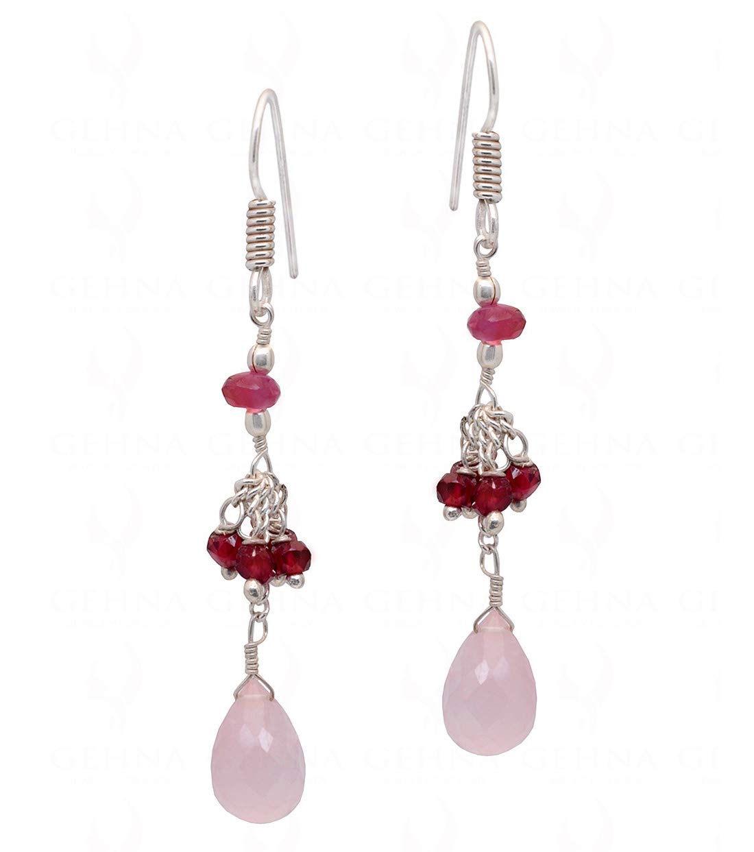 Gehna Jaipur Garnet & Rose Quartz Drop Bead Earring for women In.925 Sterling Silver (B073ZHFF9F) Amazon Price History, Amazon Price Tracker