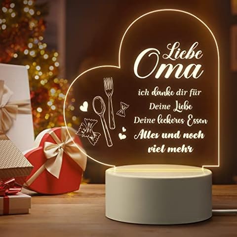 Elequaint Gifts for Grandma, Christmas Gifts for Grandma from Granddaughter Grandson Gift Grandma Birthday Personalised Acrylic Night Light Keepsake Mother's Day Birthday Gift for Grandma Cover
