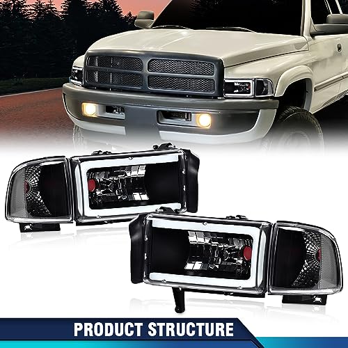 PIT66 Pair Headlight LED Light Strip w/o Bulbs Compatible with Dodge Ram 1500 1994-2001/Ram 2500 3500 1994-2002 (Not Fit Sport & Ram Van Model) Headlamps Clear Lens Black Housing Clear Refelector - Image 3