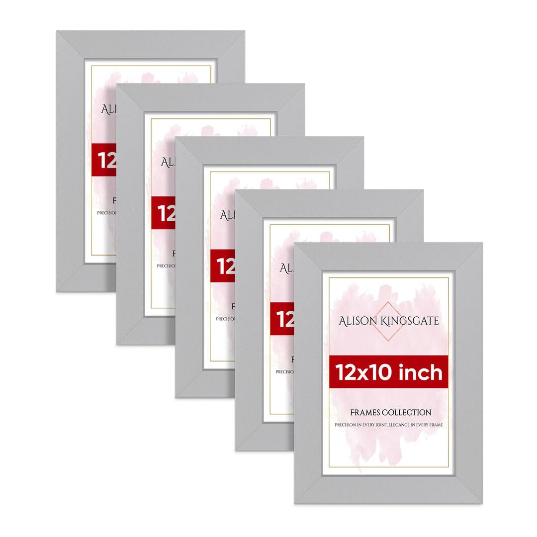 Alison Kingsgate Modern 12X10 SILVER Photo Frame Pack of 5-Engineered Wood Picture Frames with Shatterproof Perspex - Ideal for Artwork-Wall Mount or Tabletop - Multiple Sizes & Colours Available — image 1