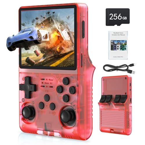 FVBADE[30000 in 1] R40S PRO Handheld Game Console 3.5 inch IPS Screen Mini Retro Console 3800mAh Portable Pocket Arcade 45+ Mainstream Emulator 256G TF Card Transparent.(Red) by FVBADE - Used condition - US$52.24