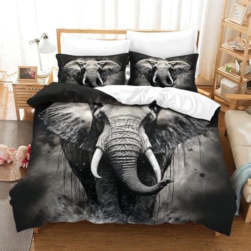 Housse de couette microfibre avec fermeture éclair parure lit éléphant 3D - 3