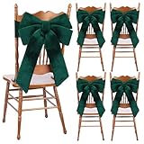 Janinka Set of 4 Christmas Velvet Chair Sashes Bows Covers Large Green Bows Seat Covers Xmas Chairs Decoration for Chair Living Room Kitchen Holiday Party Decorations(15.7 x 23.6 Inch)