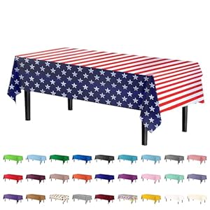 Exquisite 12-Pack Premium Rectangle American Flag Design Plastic Tablecloth - USA Stars and Stripes Tablecloth Disposable Plastic Table Cover for July 4th - 54 inch. x 108 inch. Exquisite 12 Pack Premium Rectangle American Flag Design Plastic Tablecloth USA Stars and Stripes Tablecloth Disposable Plastic Table Cover for July 4th 54 inch x 108 inch