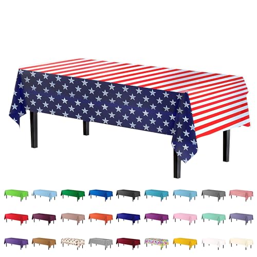 Exquisite 12 Pack Premium Rectangle American Flag Design Plastic Tablecloth USA Stars and Stripes Tablecloth Disposable Plastic Table Cover for July 4th 54 inch x 108 inch