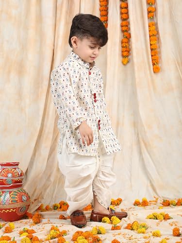 Image of POLKA TOTS Pure Cotton Traditional Dhoti Kurta Set for Baby Boys, Toddlers & Kids | Soft and Breathable Cotton Ethnic Dress for Festivals and Weddings | Traditional Elegant Indian Festive Clothing