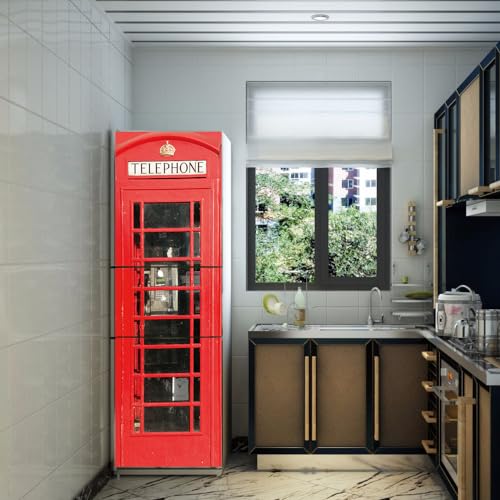 Cubierta completa para puerta de nevera vieja con diseño vintage de cabina telefónica 3