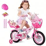 Bicicleta Infantil Rosa R12 con Canasta de Peluche, Asiento Ajustable 42-48cm, Ruedas de Entrenamiento, Diseño de...