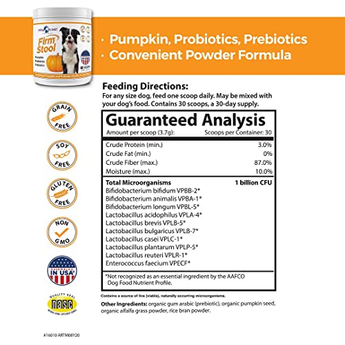 Vital Planet - Firm Stool – Dog Stool Hardener, Eliminates Diarrhea And Gas - Pumpkin, Probiotics And Prebiotics For Healthy Digestion, Fiber For Firmer Stools And Regularity - 111 Grams 30 Servings #TOP1