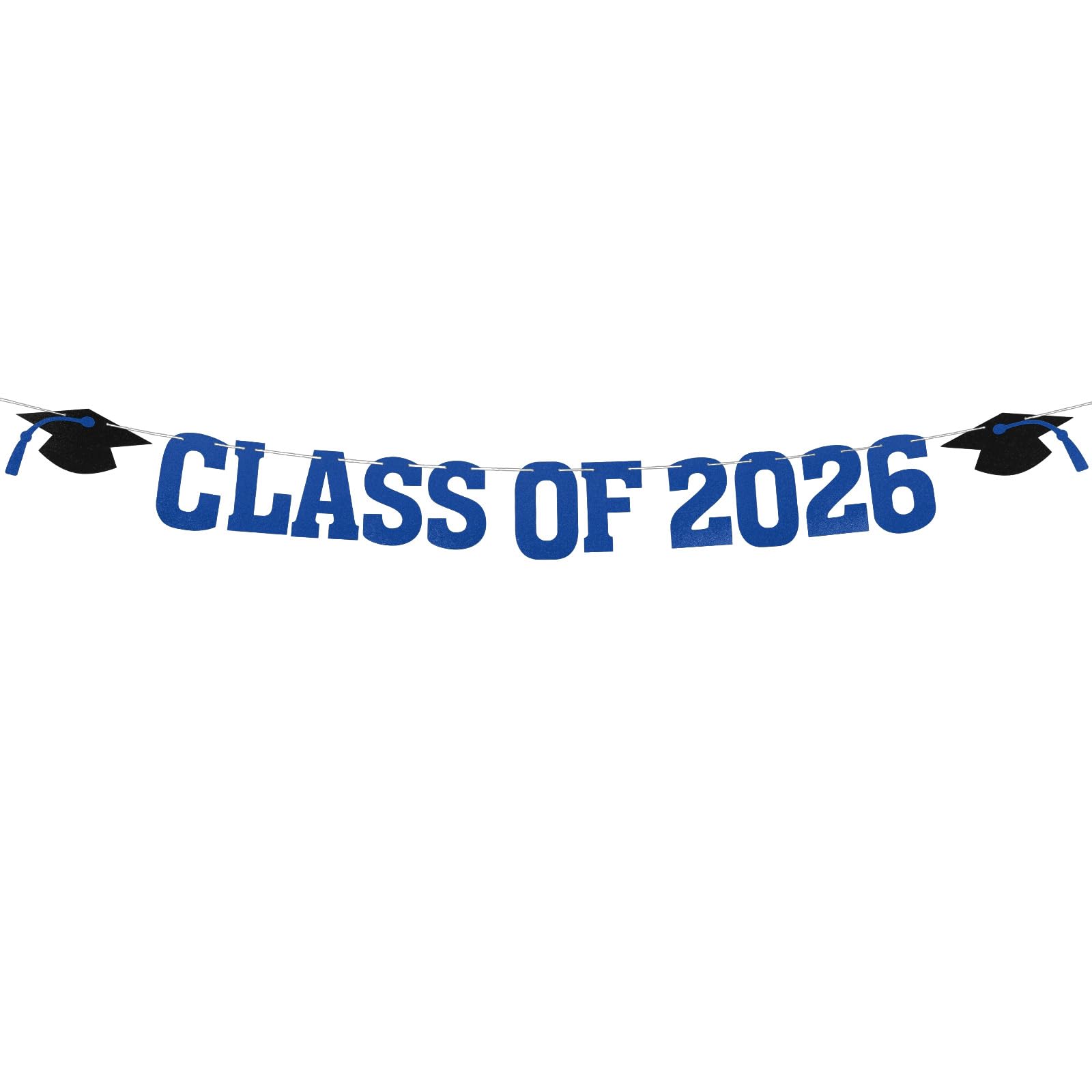 Class of 2026 Banner, Pre-Assembly Glitter 2026 Graduation Party Decorations with Mortarboard Cap for Congratulation Grads Party Supplies School Home Decor (Blue)