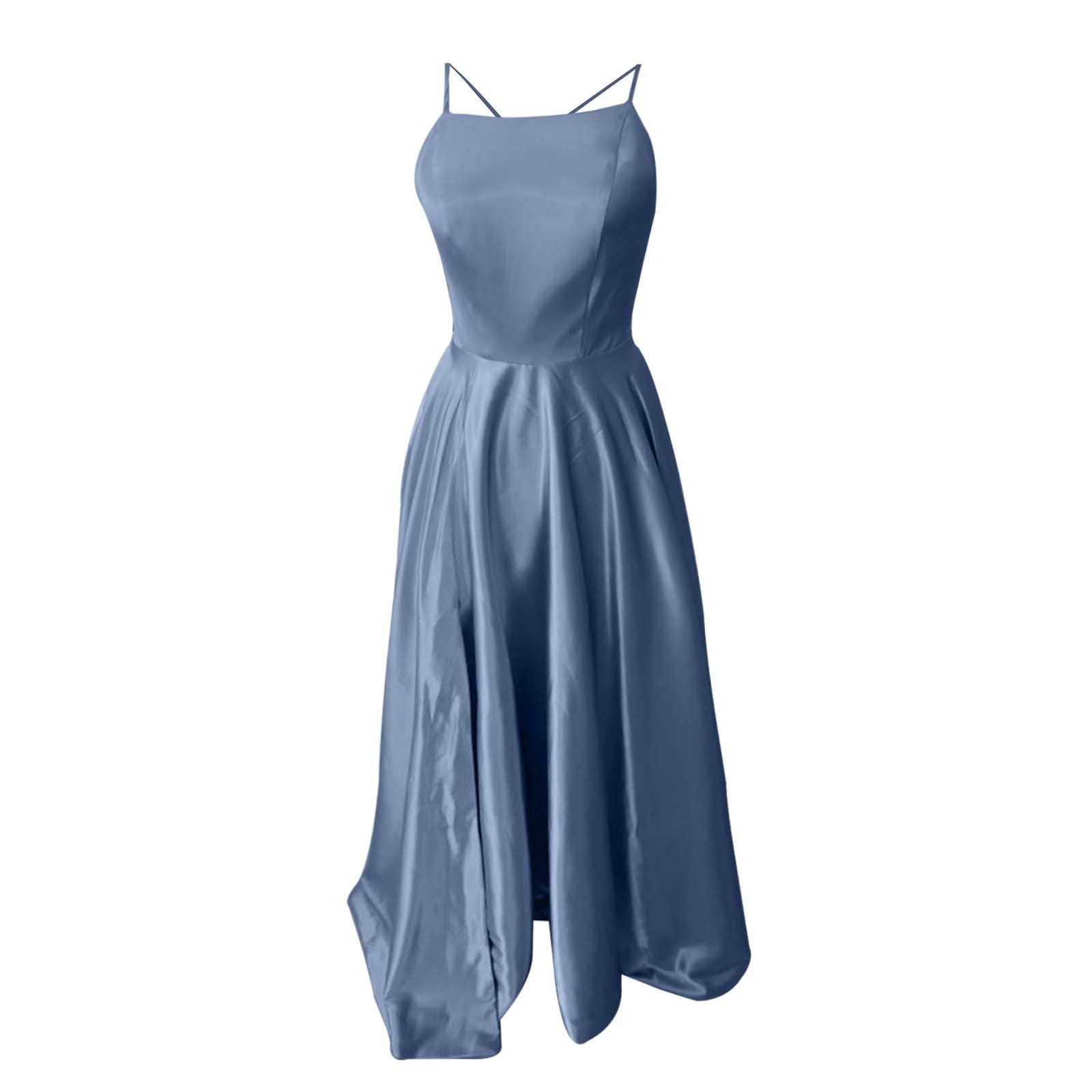 Abendkleid Damen Lang, Spaghettiträger Kleider Damen Rückenfrei- Chiffon Kleid Damen mit Schlitz Sexy Maxikleider Abendkleider Elegant Hochzeit Gast Ballkleid Partykleid Abiballkleider Frauen