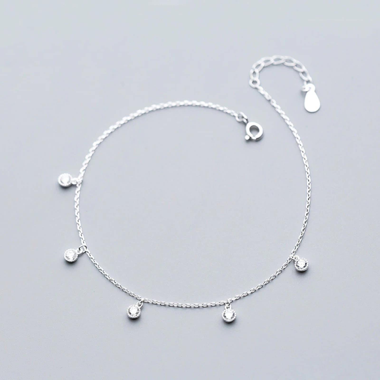 Weav Women's See Image Simple Essential Bead Link Anklets 925 Sterling Silver Clear Cz Bracelet For Foot Jewelry Silver Leg Chain New