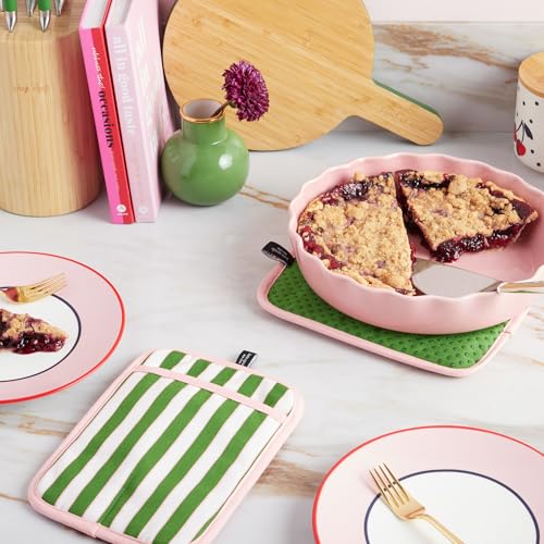 Image of kate spade new york Botanical Stripe Pot Holder 2-Pack Set, 7 inch x 10 inch, Green /Pink