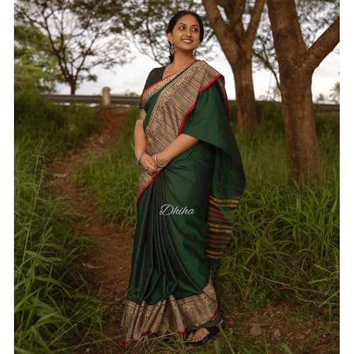 Image of Narayanpet Pure Cotton Saree for Women | Preethika Big Border Saree with Running Blouse | Tassels | Handloom Weave