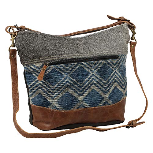 Myra Bag Mid Town Tide Upcycled Canvas & Cowhide Leather Shoulder Bag S-1583 #TOP3