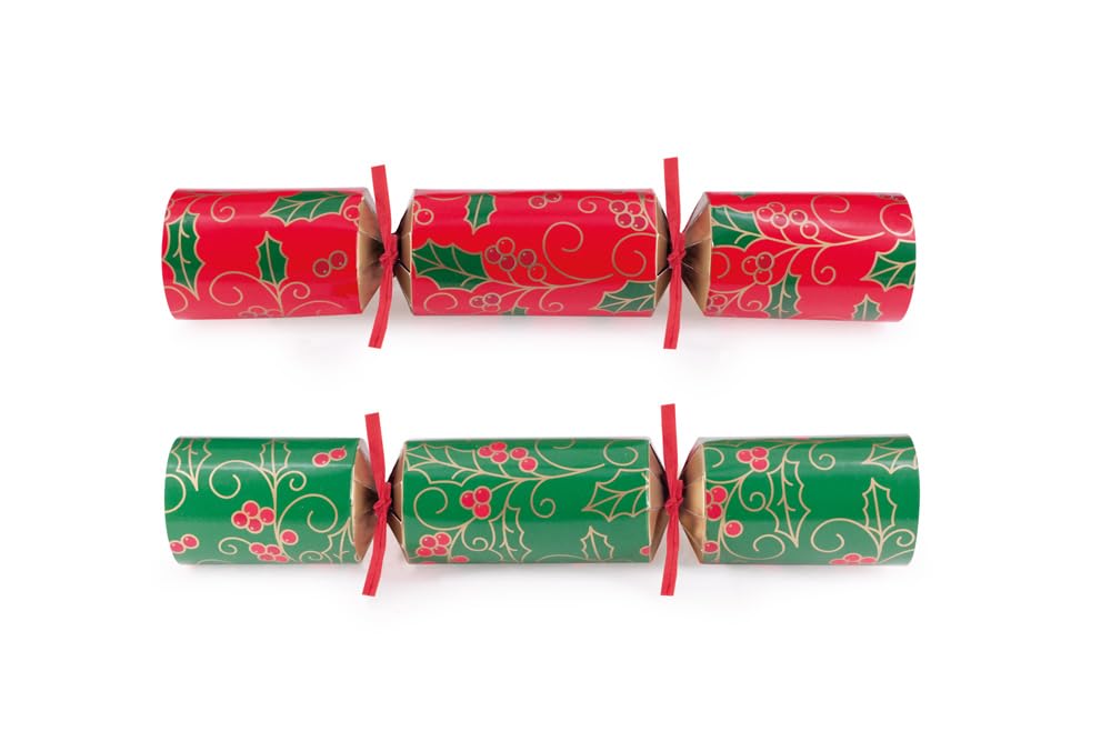 Celebration Crackers Swirling Holly Catering Pack – 50 Bulk Pack of 10 Inch Luxury Eco Friendly Christmas Crackers with Hats Jokes & Puzzle Games